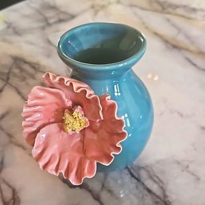 Anthropologie Ceramic Flower Blue Pink Vase, New
